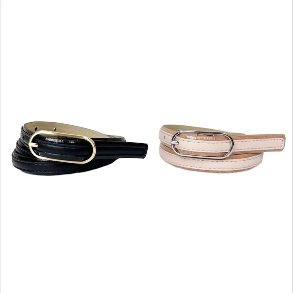 Calvin Klein Women's Skinny Belts Set of Two Black and Light Pink Size Medium‎